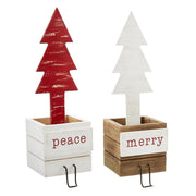 Wood Box Tree Stocking Holder - Red