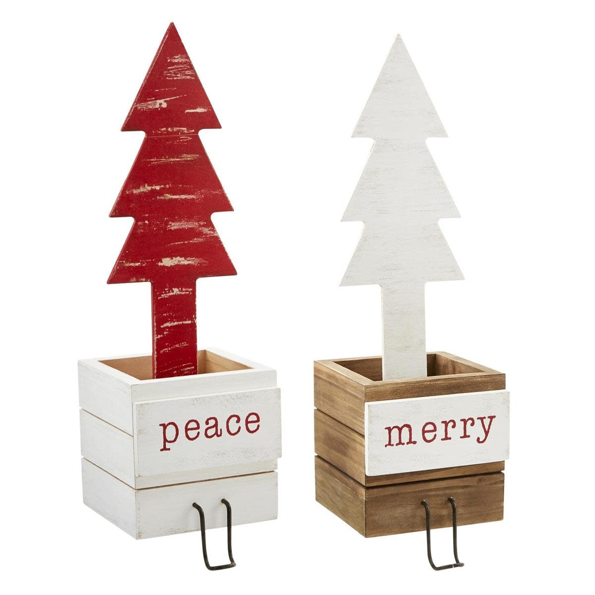 Wood Box Tree Stocking Holder - White