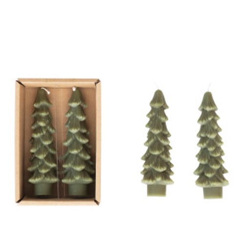 5" Tree Shaped Taper Candles - Evergreen (Set of 2)