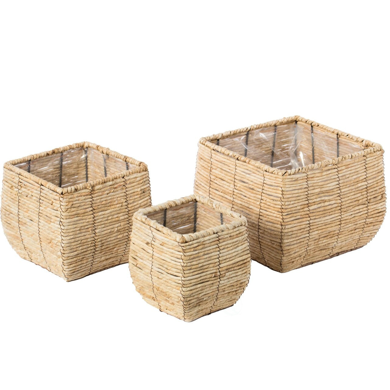 Woven Square Flower Pot Planter with Plastic Lining - Small