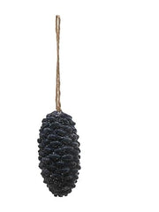 Resin Pinecone Ornament - Navy Glitter