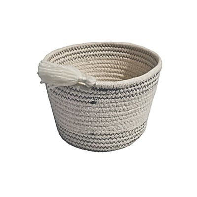 Woven White  Basket with Tassel
