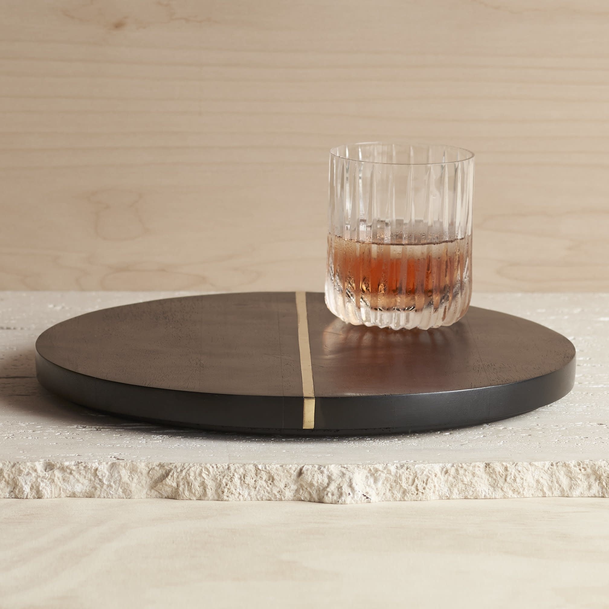 Round Black Tray w/ Gold Line - Small