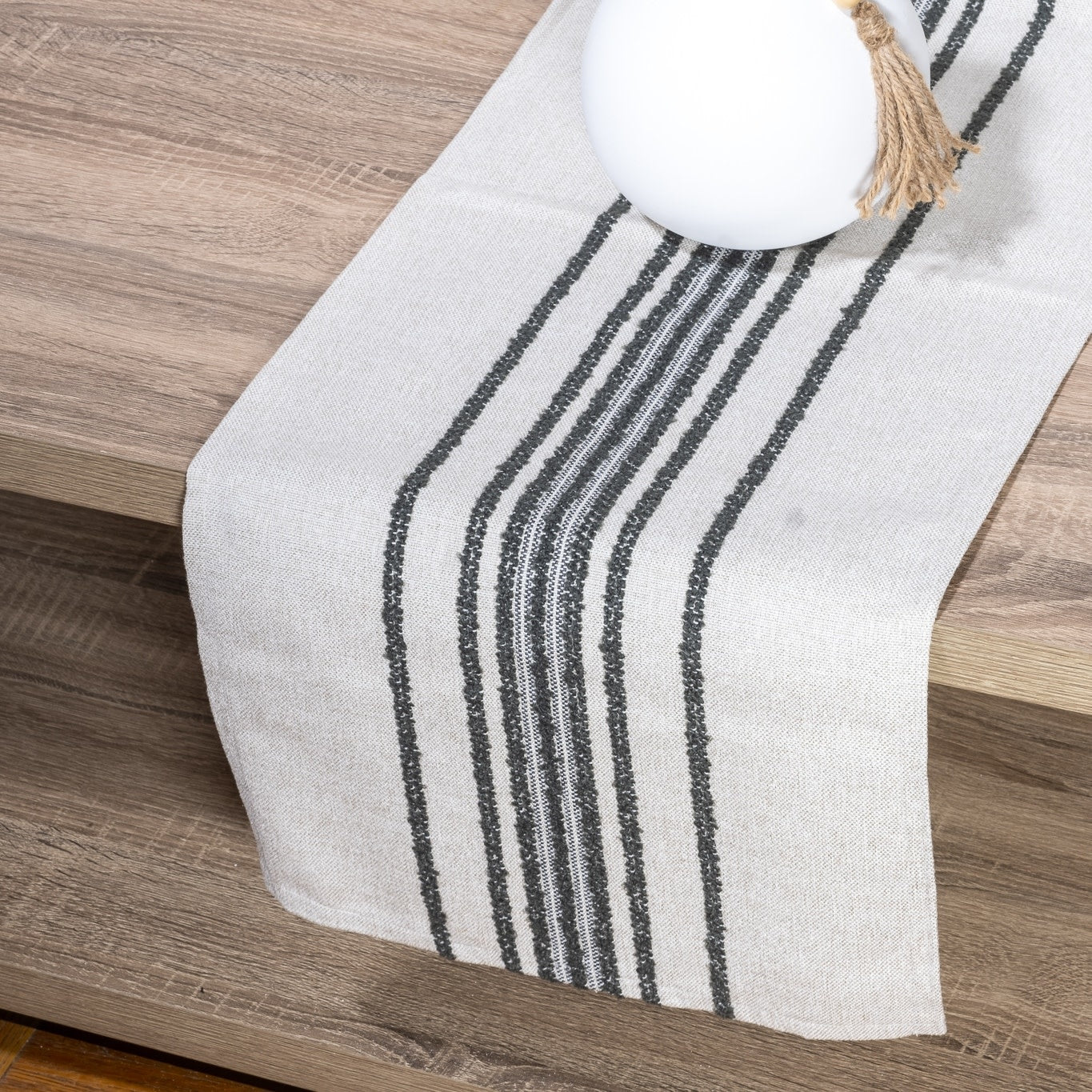 Gray and White Texture Farmhouse Striped Table Runner