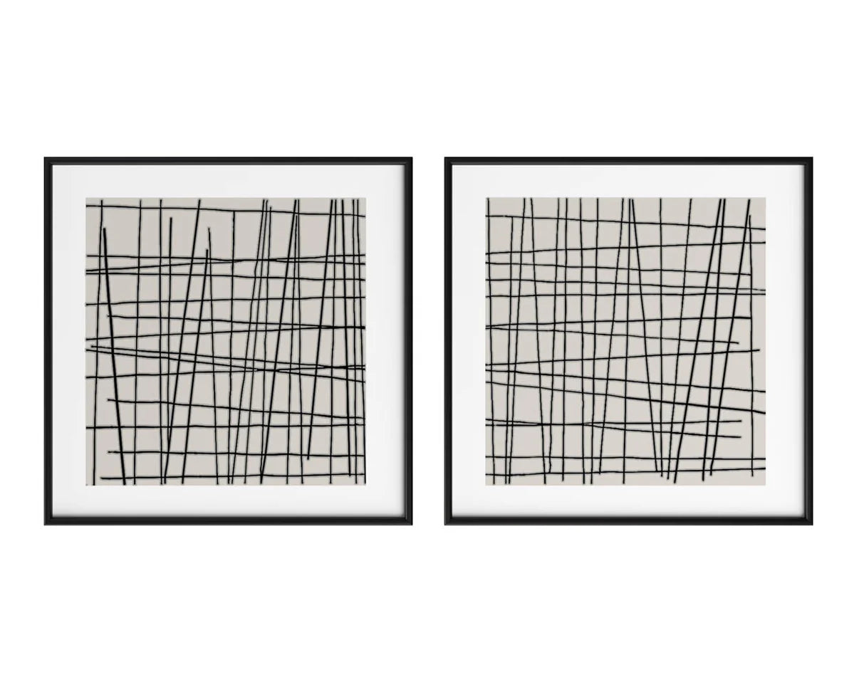 Crosshatch (Set Of 2) - 48" X 48" - Black Floater Frame