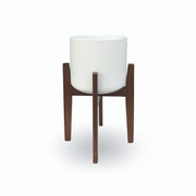 Boni White Mid - Century Cement Planter With Wooden Stand