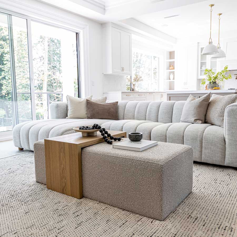 Forest Coffee Ottoman - Truffle Boucle and Blonde Oak