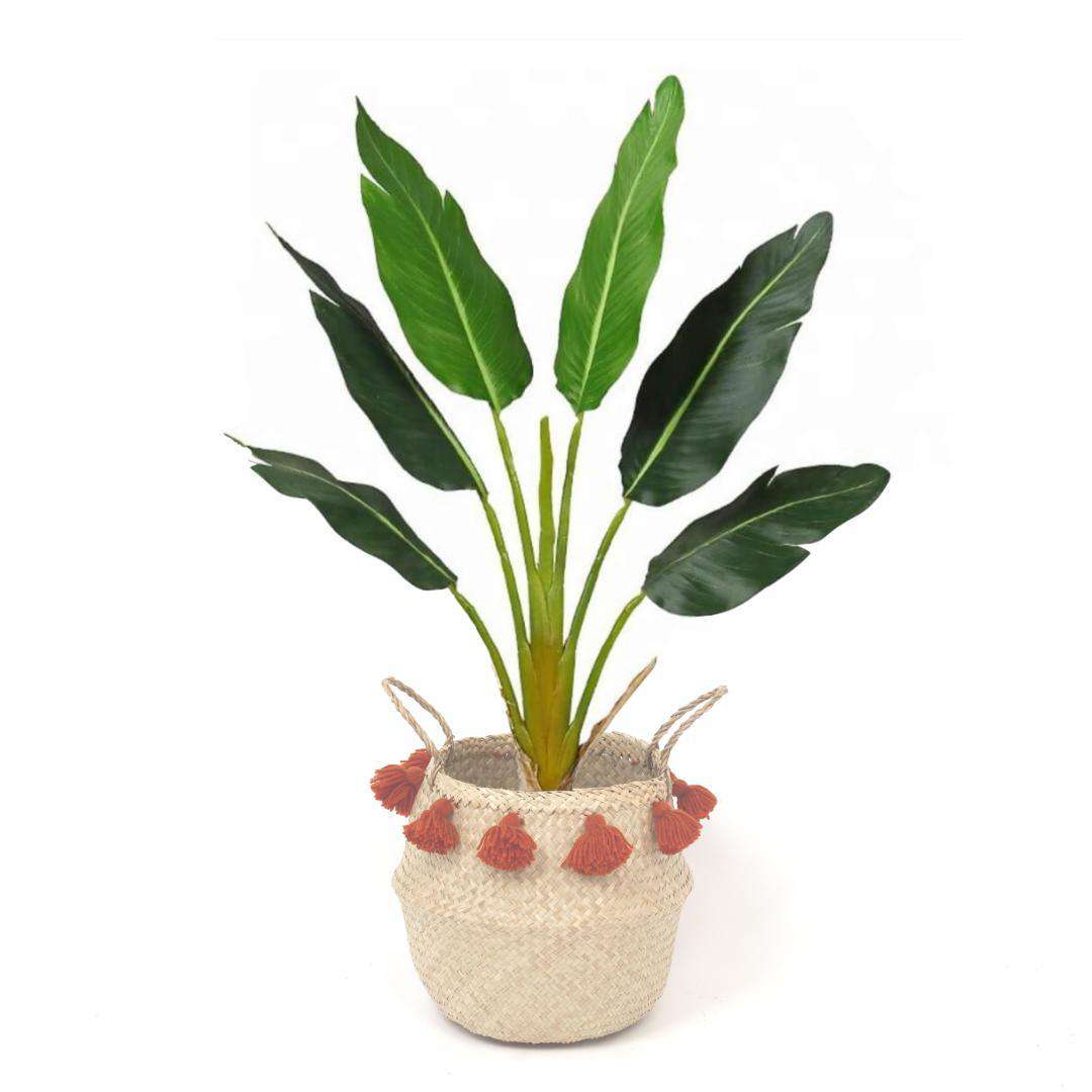 Porta - Seagrass Basket With Orange Pompoms