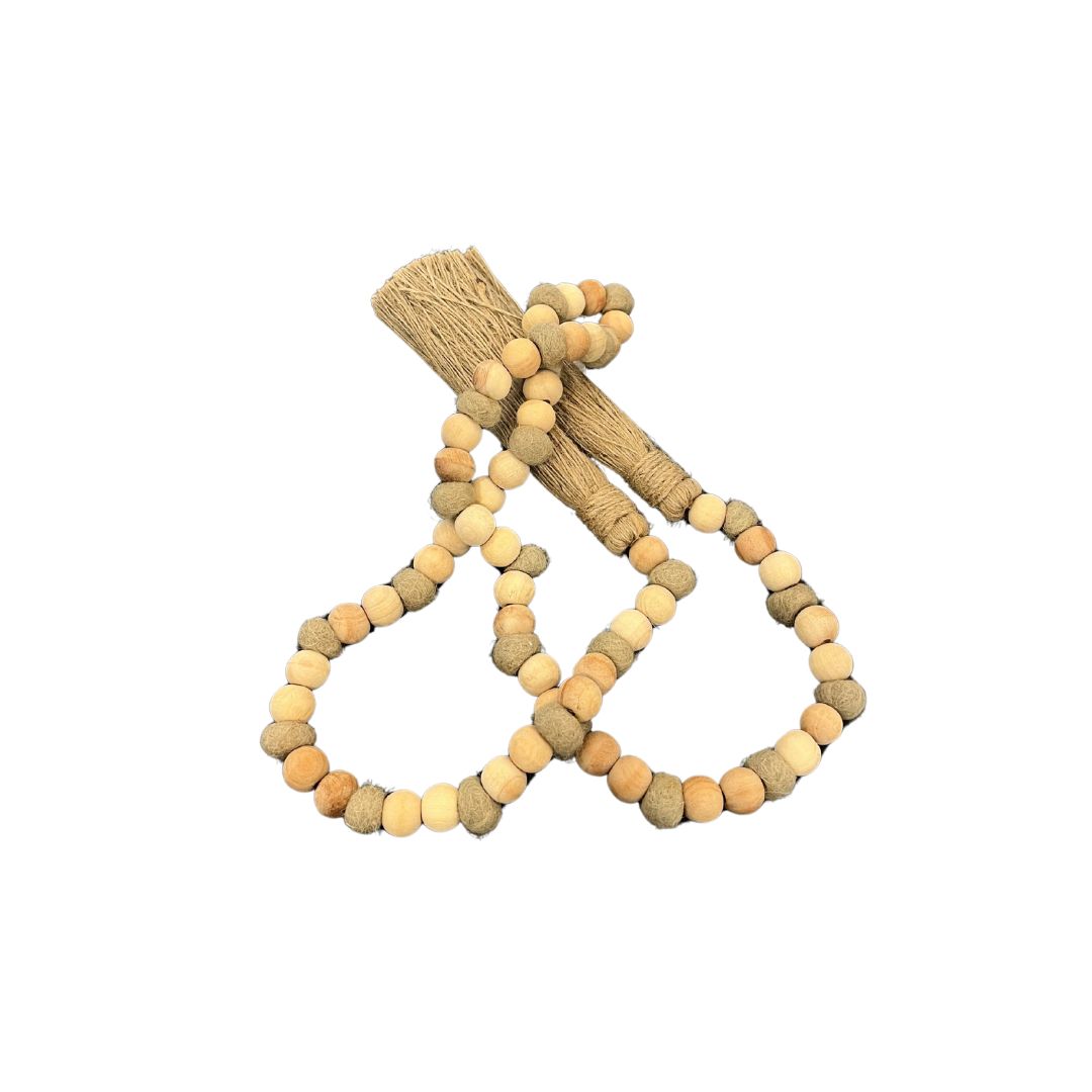 Wooden Bead Tassel Garland - Grey/Natural