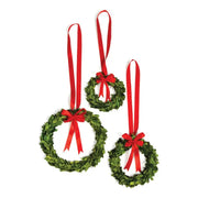Boxwood Wreaths with Red Ribbons (Set of 3)