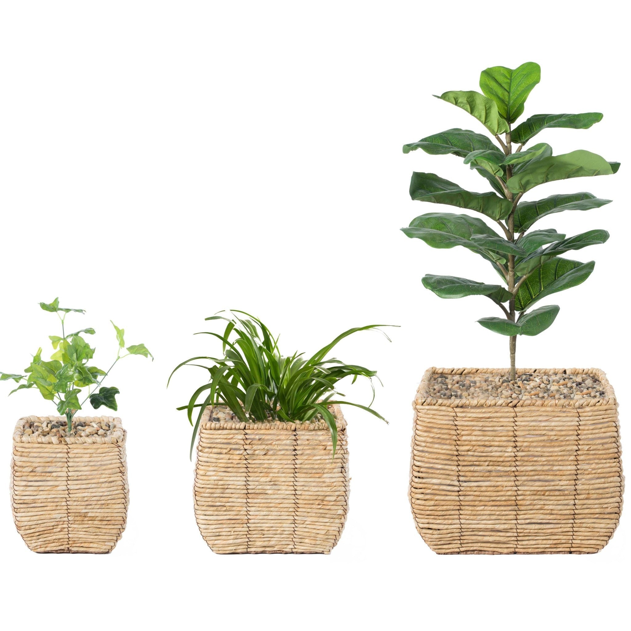 Woven Square Flower Pot Planter with Plastic Lining - Large