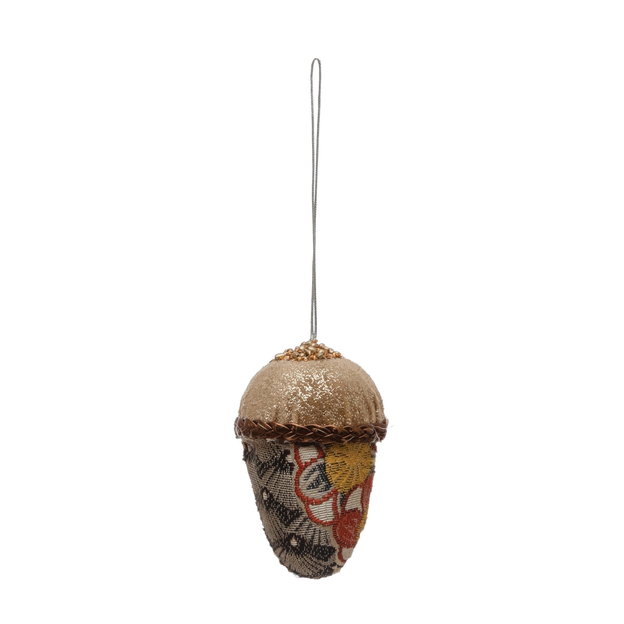 JACQUARD FABRIC ACORN ORNAMENT, MULTI COLOR