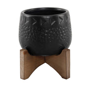 Caveman Ceramic Planter On Stand - Matte Black