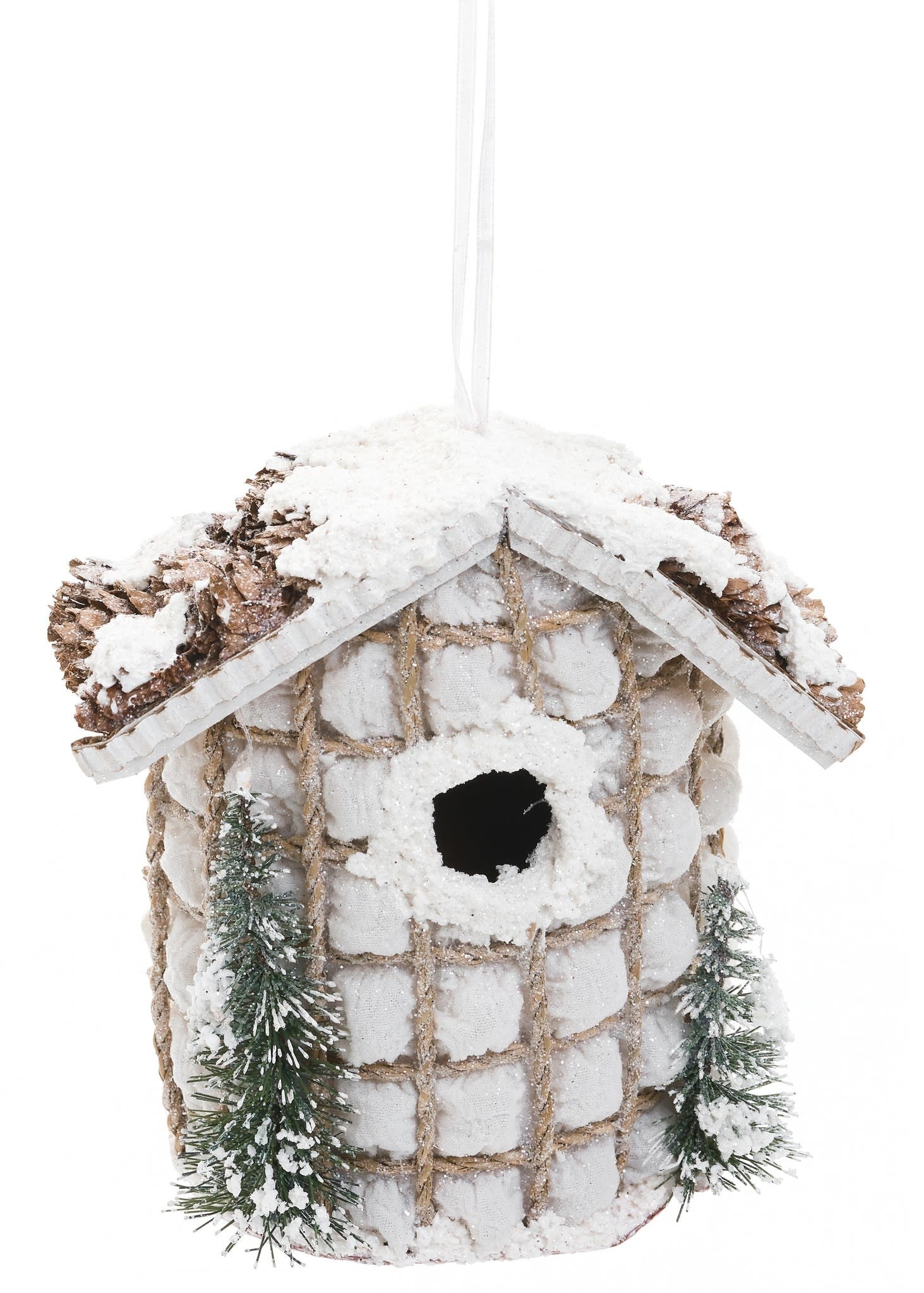 Birdhouse w/ Snow Ornament - Beige