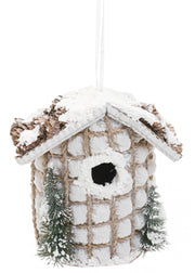 Birdhouse w/ Snow Ornament - Beige