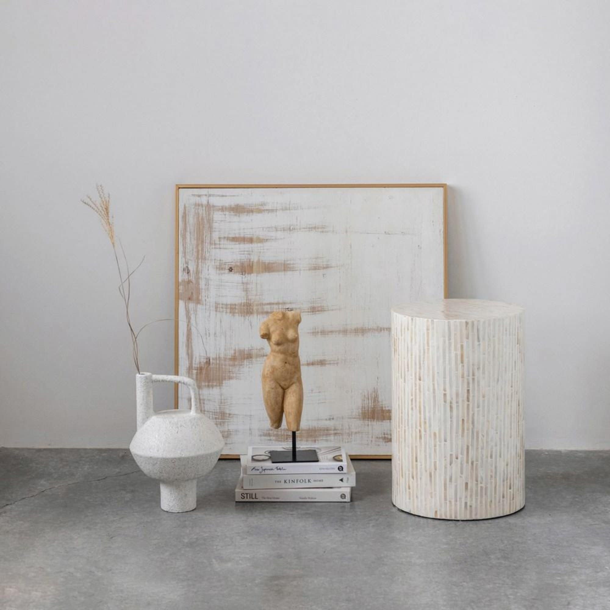 Terracotta Vase with Handle - White