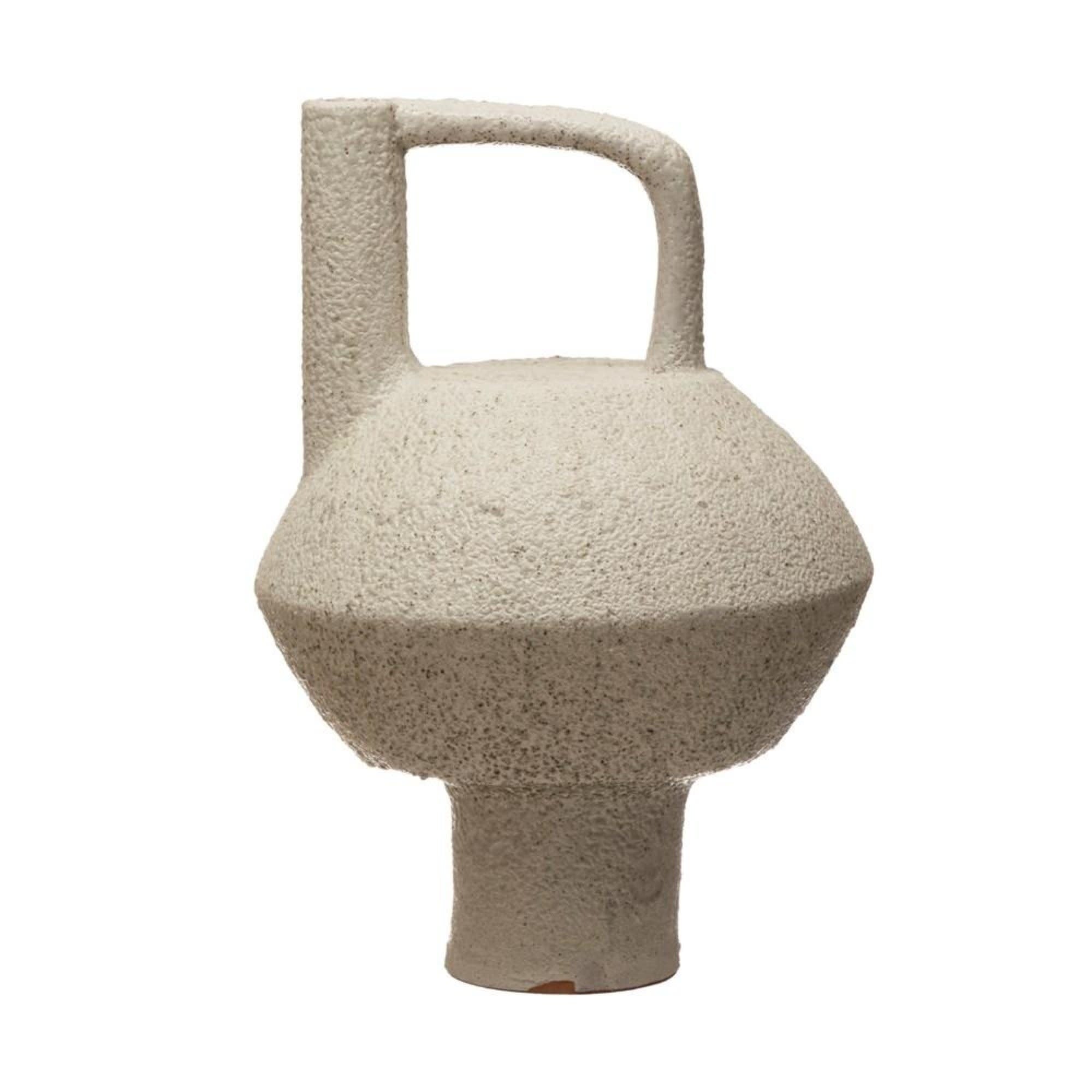 Terracotta Vase with Handle - White
