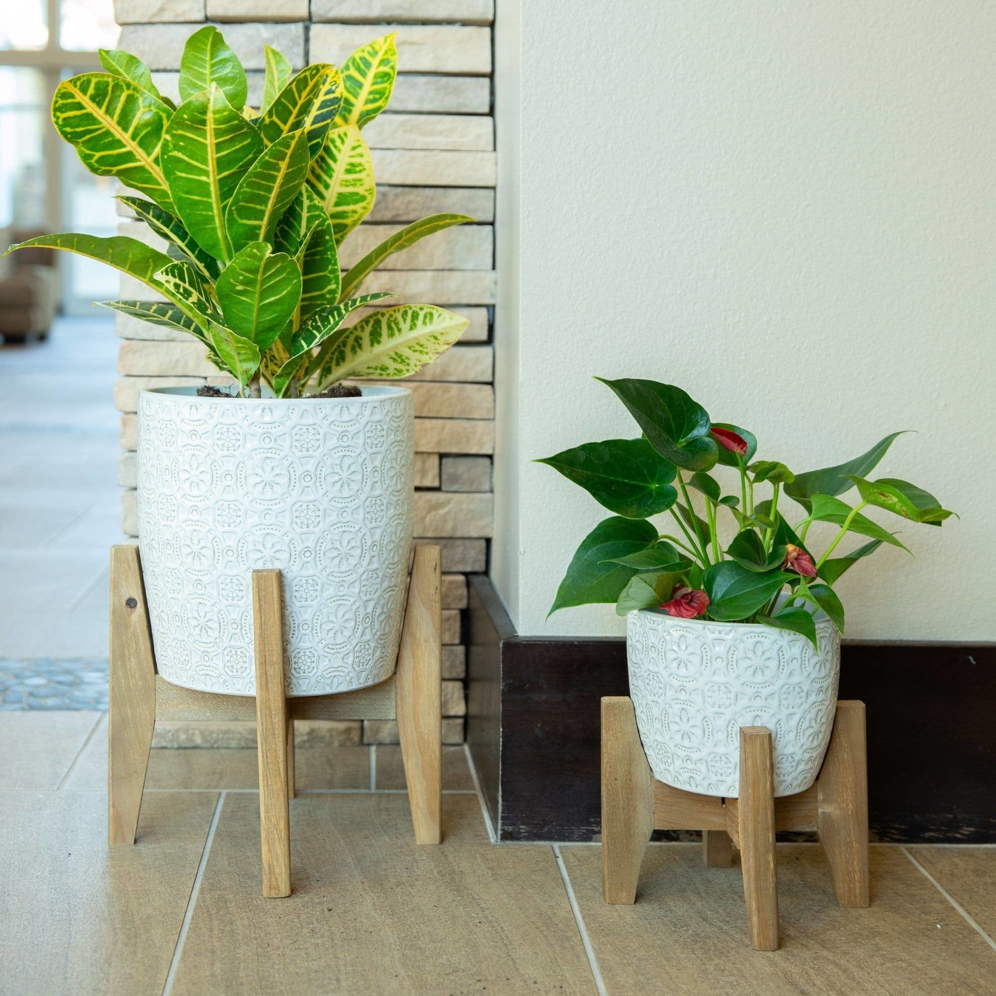 Cathedral Ceramic Planter On Stand - Large