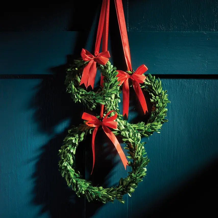 Boxwood Wreaths with Red Ribbons (Set of 3)