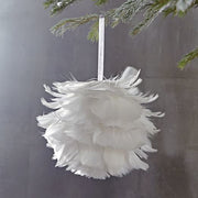 Xmas Ornament Feather Ball/Glitter White