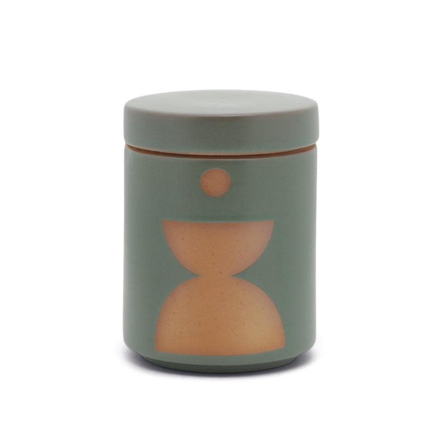 Form Glazed Ceramic Candle w/ Lid - Dark Green, Spanish Moss