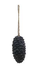 Resin Pinecone Ornament - Navy Glitter