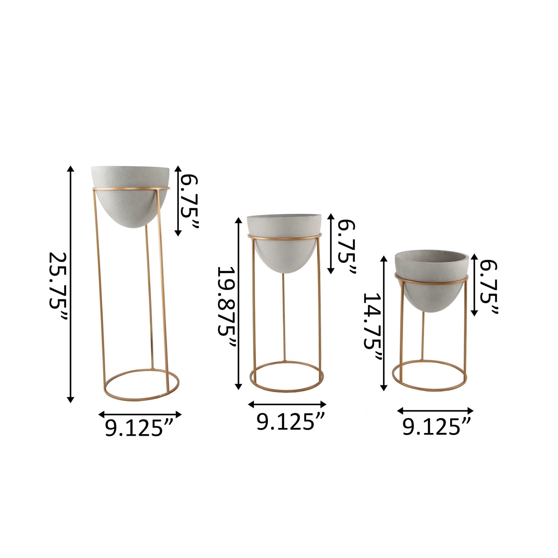 Matte White Ceramic Pot on Gold Stand - Small
