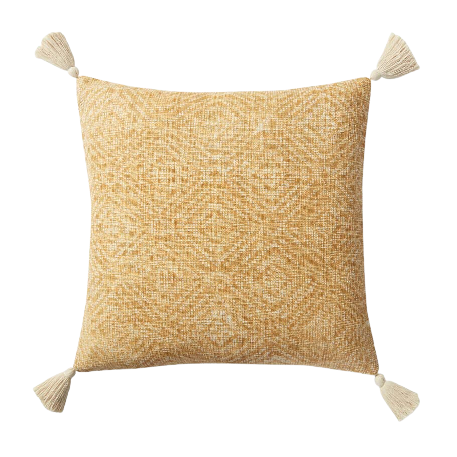 Yellow Patterned Pillow w/ Tassels