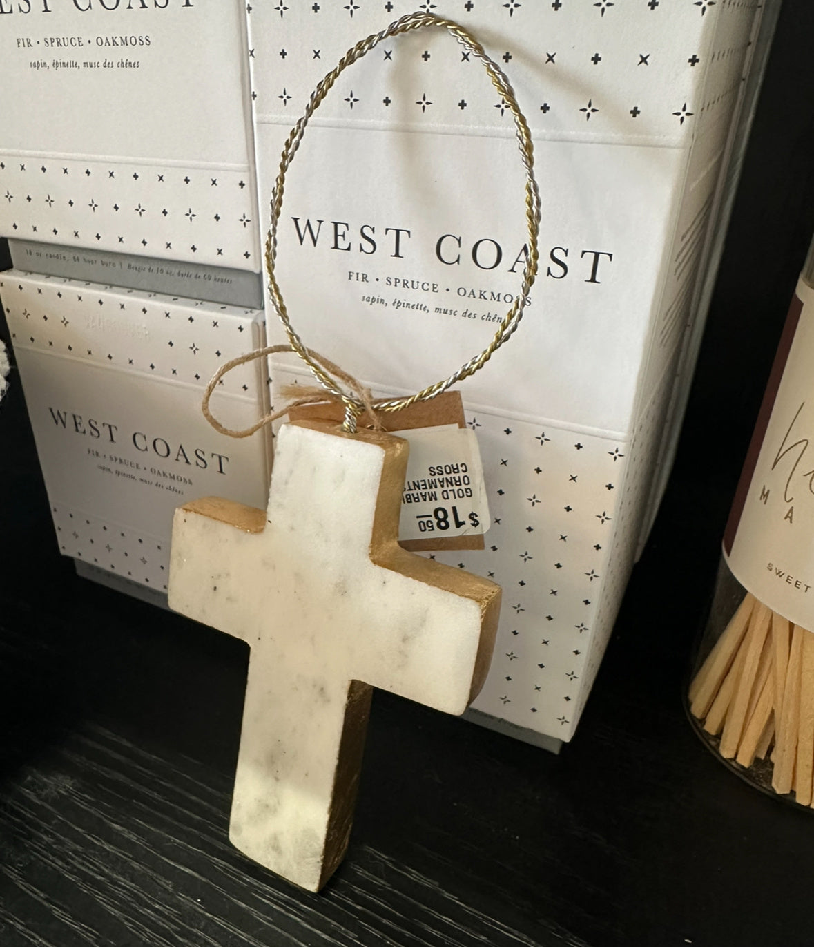 Gold Marble Ornament - Cross