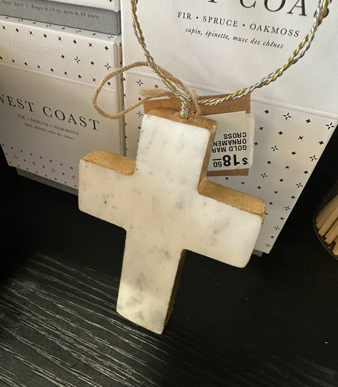 Gold Marble Ornament - Cross