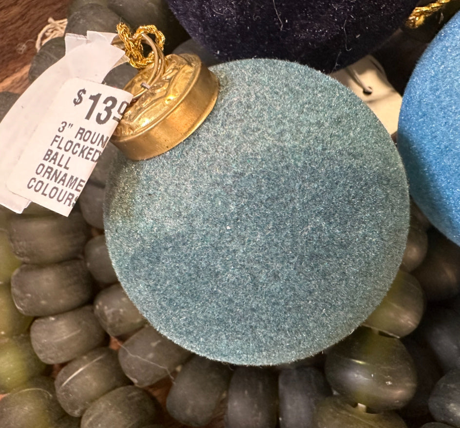 Flocked Glass Ball Ornament - Blue Tones (3 Colours)