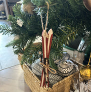 Wood Ski Ornament - Red/White