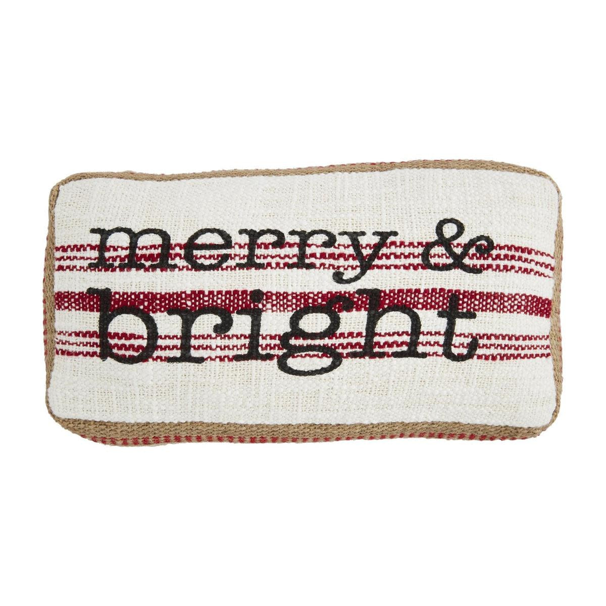 Mini Xmas Jute Border Pillow -  Merry & Bright