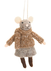 Wool Mouse Ornament - Brown - Skirt