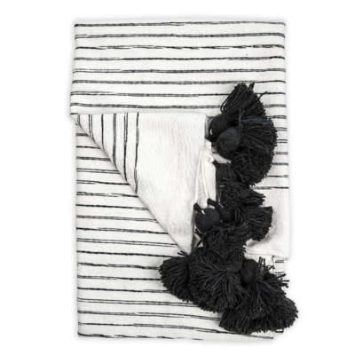 Moroccan Pom Pom Throw - Charcoal/White