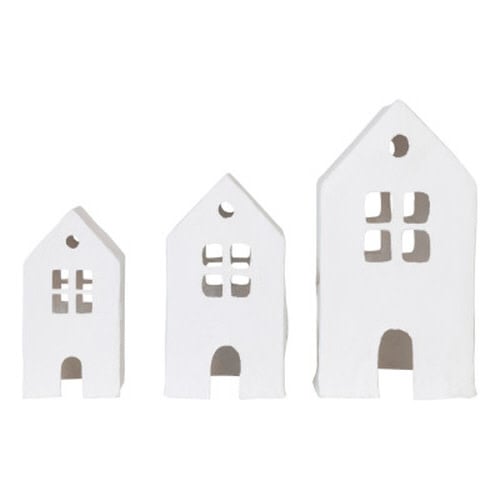 Paper Mache Houses - White - Set of 3