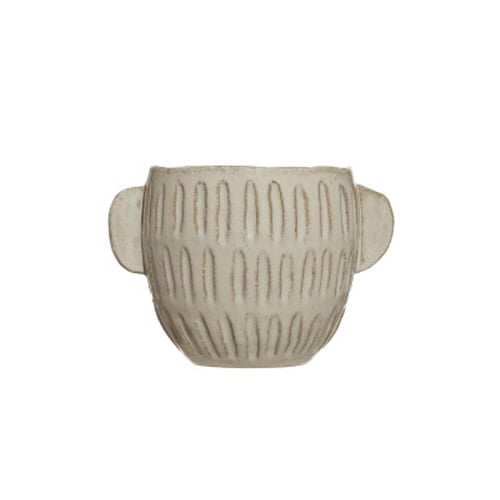 Embossed Stoneware Handle Planter