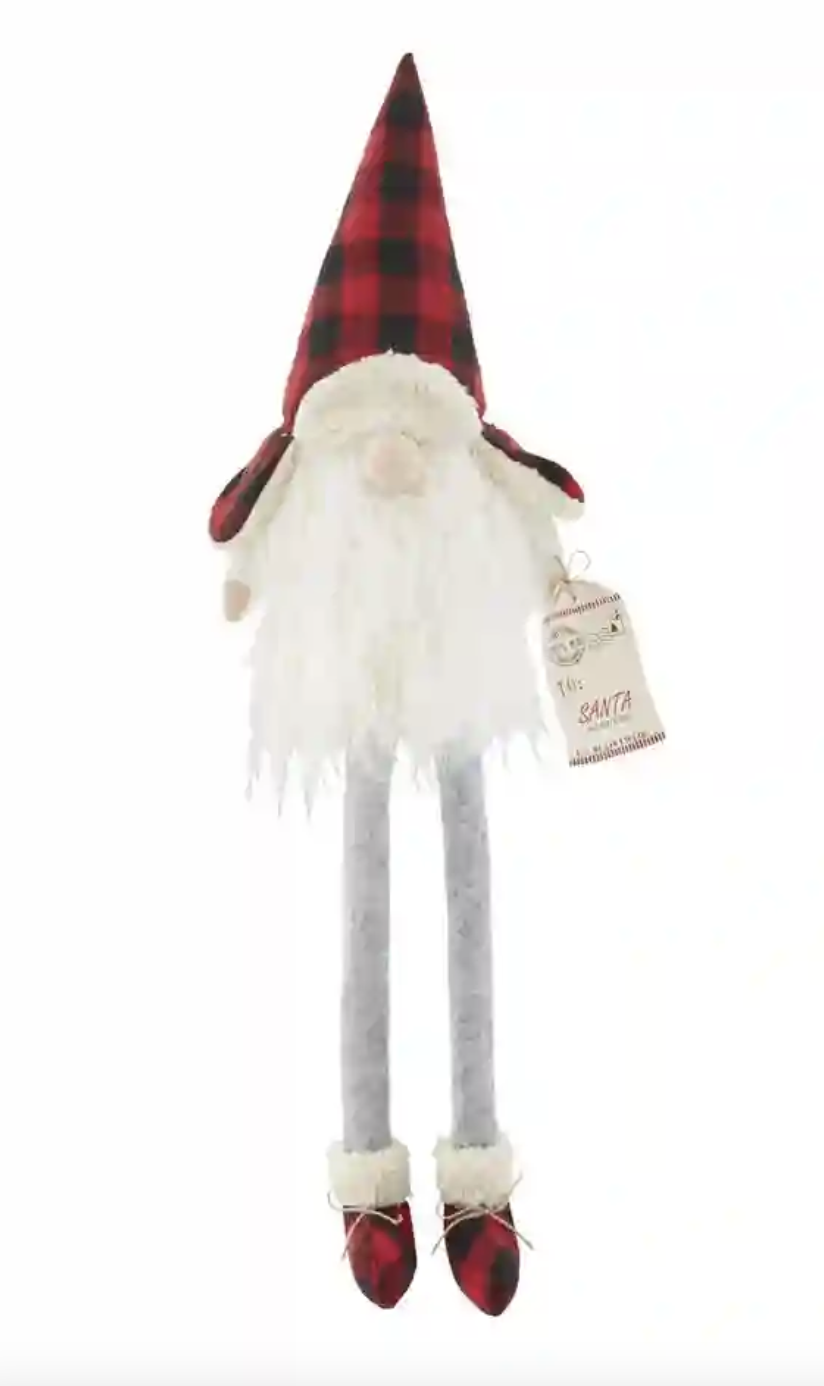 SANTA BUFFALO PLAID DANGLE LEG GNOME
