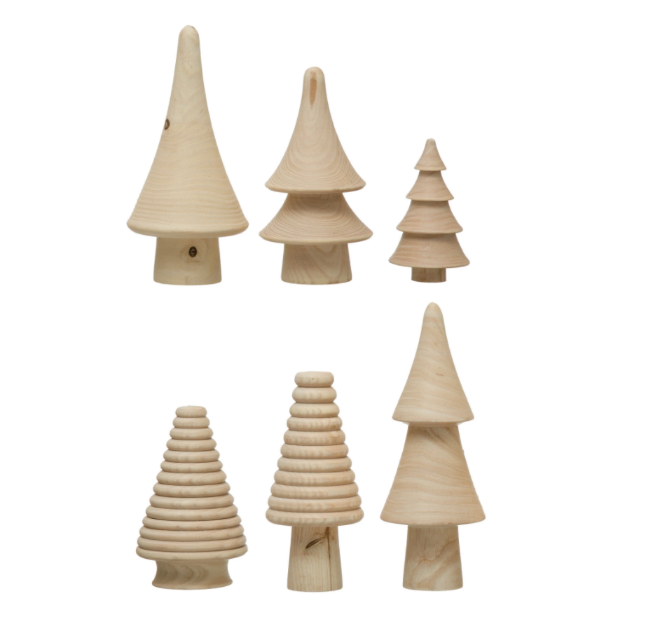 WOOD TREES, NATURAL, SET OF 6