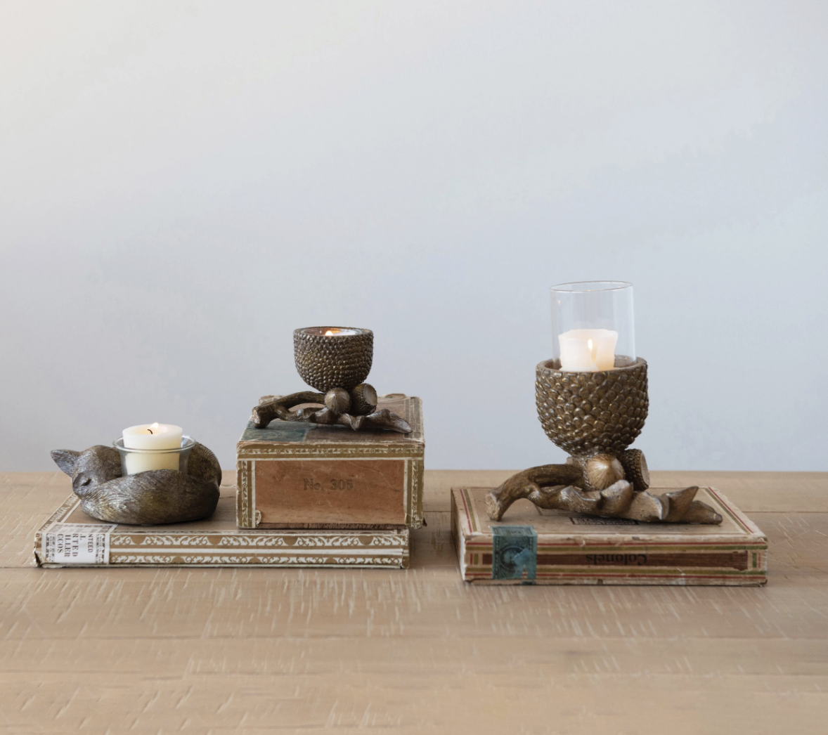Resin Fox Tealight Holder - Bronze