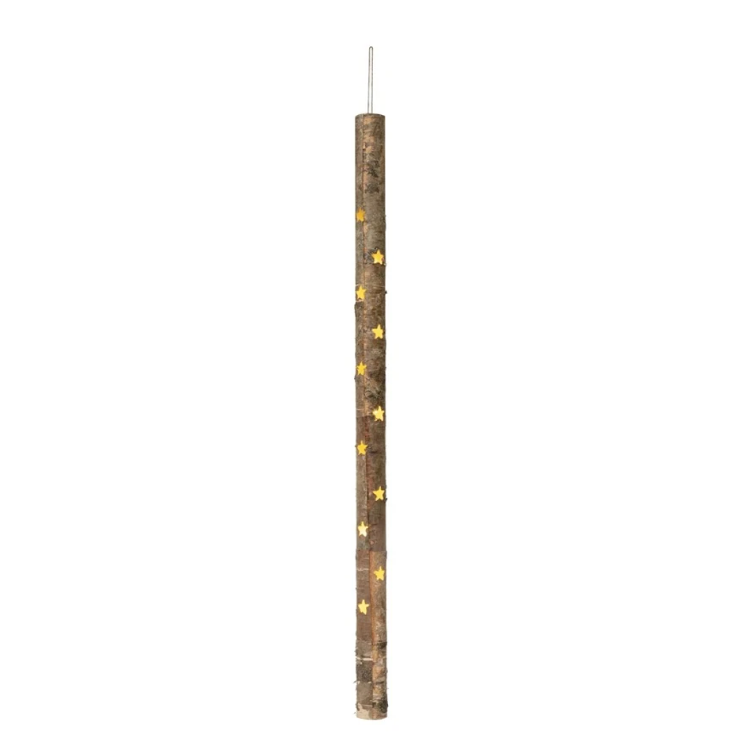 Hanging Birch Bark Tube w/ Star Cutouts & LED Lights - 48"