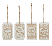 Stoneware Xmas Tag - Tan/White