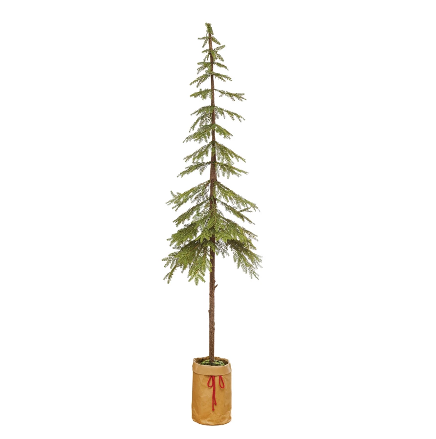 Faux Pole Pine Tree in Paper Sack w/ Red Tie - 56-1/4"