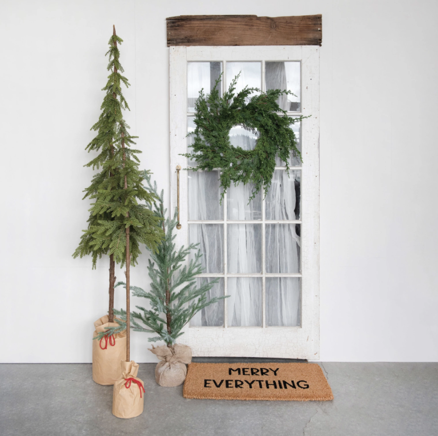 Faux Pole Pine Tree in Paper Sack w/ Red Tie - 56-1/4"