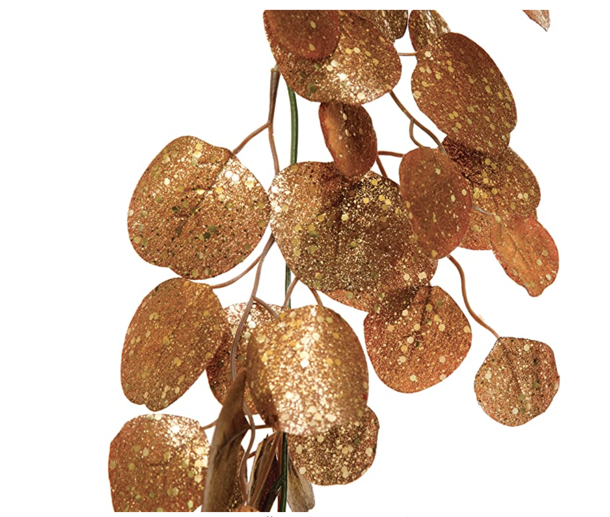 FAUX EUCALYPTUS LEAF GARLAND W/ GLITTER, GOLD FINISH