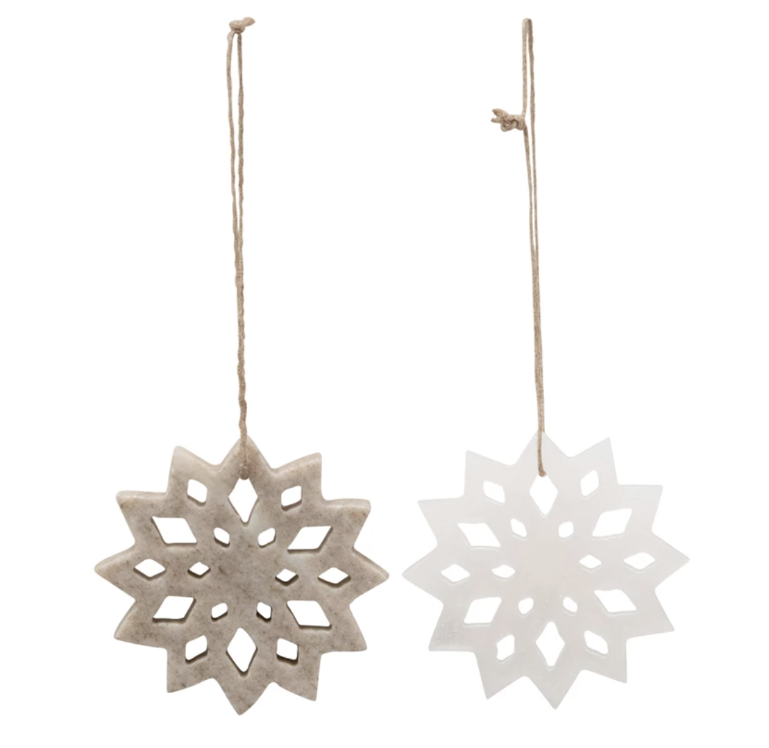 MARBLE & ALABASTER SNOWFLAKE ORNAMENT