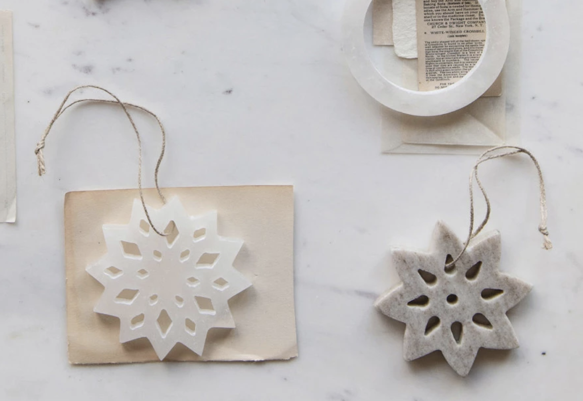 MARBLE & ALABASTER SNOWFLAKE ORNAMENT