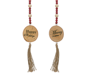 Paulownia Wood Bead Garland w/ Wood Slice & Jute Tassels