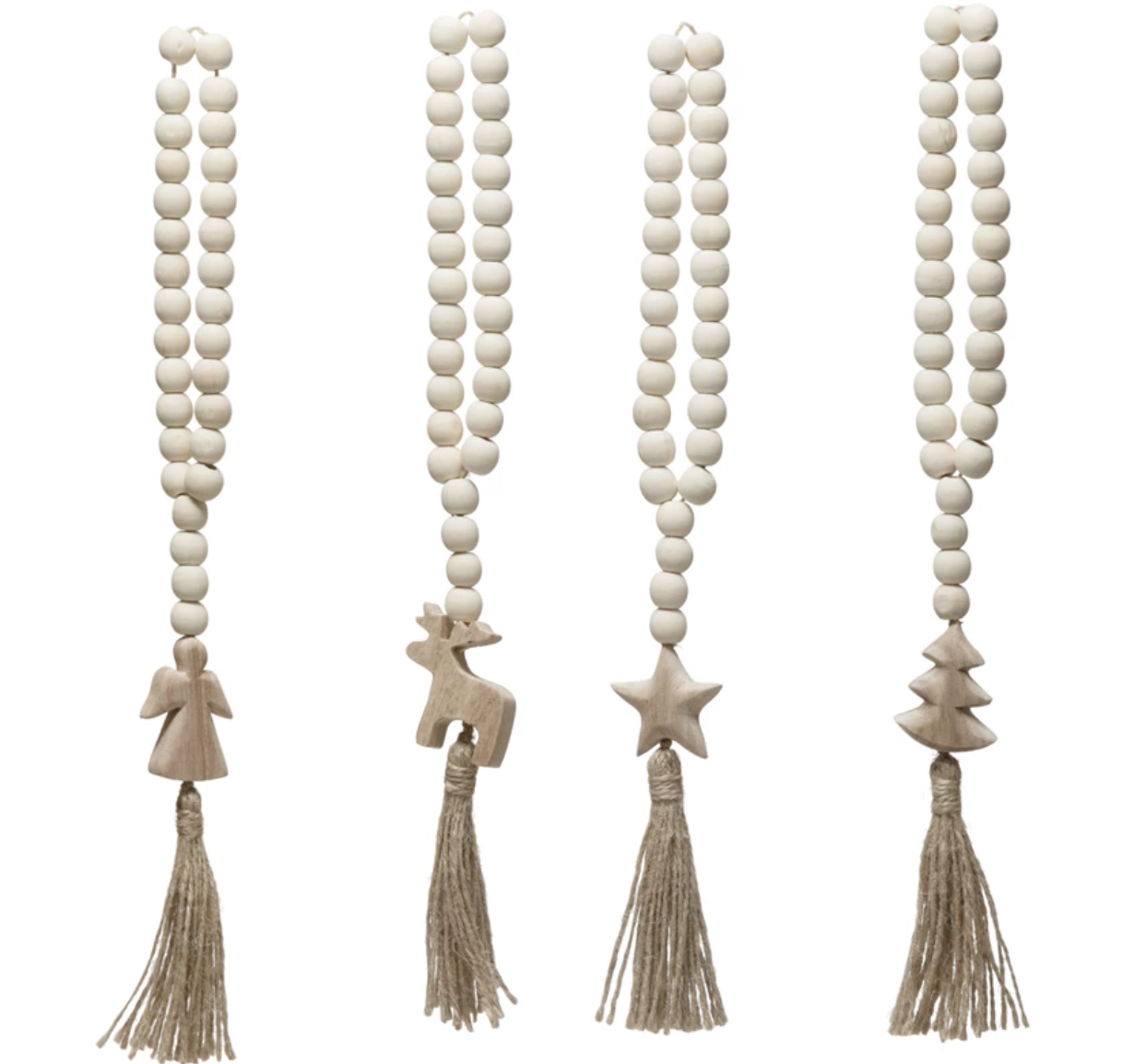 PAULOWINA WOOD BEADS W/ SEASONAL ICONS & JUTE