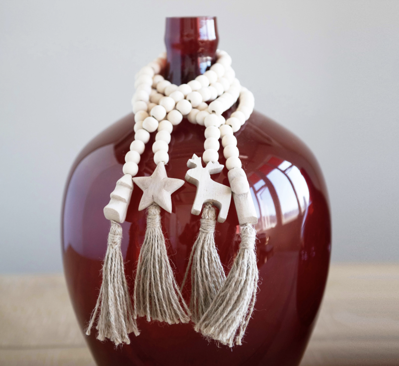 PAULOWINA WOOD BEADS W/ SEASONAL ICONS & JUTE